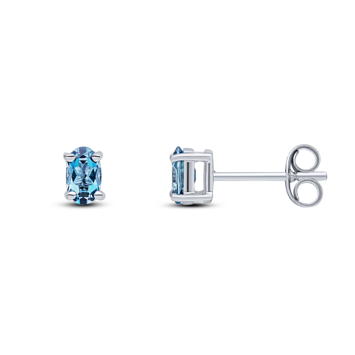 9CT WG 5X3 OVAL LONDON BLUE TOPAZ CLAW SET EARRINGS