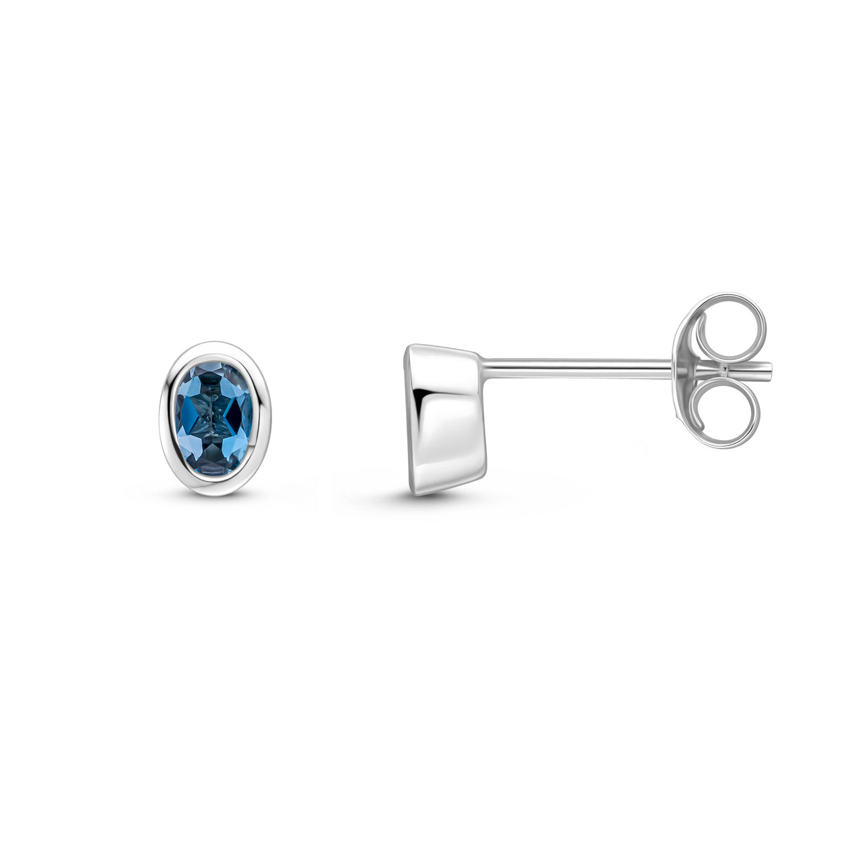 9CT WG 4X3 OVAL LONDON BLUE TOPAZ RUBOVER SET EARRINGS