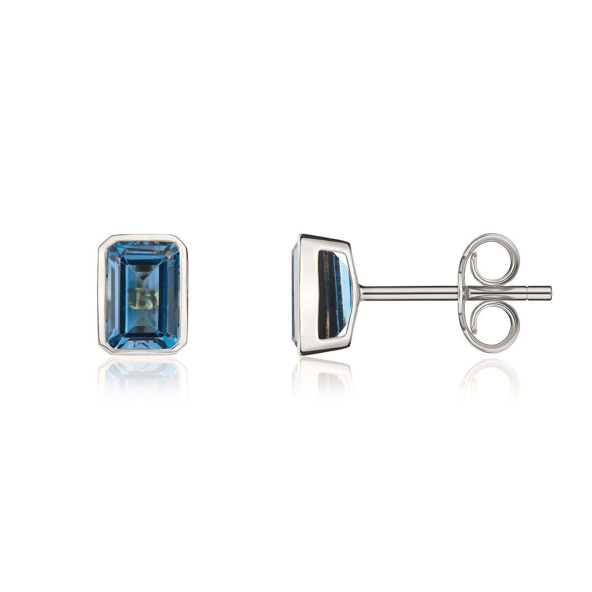9CT WG 7X5 OCTAGON LONDON BLUE TOPAZ RUBOVER SET EARRINGS