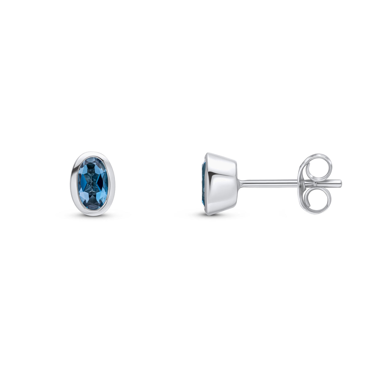 9CT WG 5X3MM OVAL LONDON BLUE TOPAZ RUBOVER EARRINGS