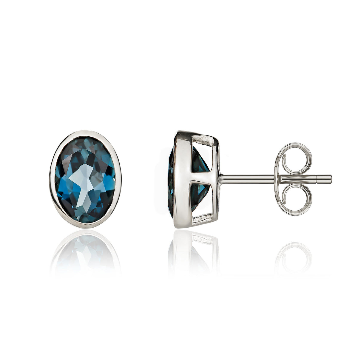 9CT WG 7X5 OVAL LONDON BLUE TOPAZ RUBOVER EARSTUDS