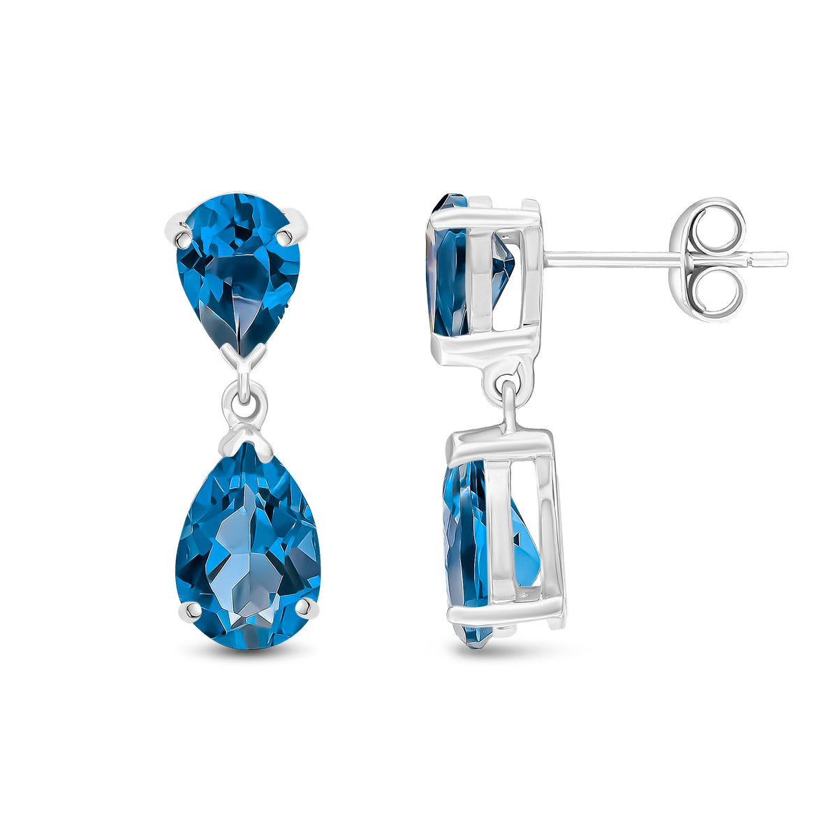 9CT WG PEARSHAPE LONDON BLUE TOPAZ 2ST CLAW SET DROP EARRINGS