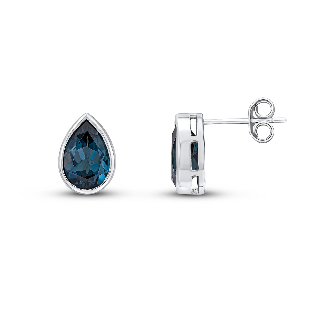 9CT WG 9X6 PEARSHAPE LONDON BLUE TOPAZ RUBOVER EARRINGS