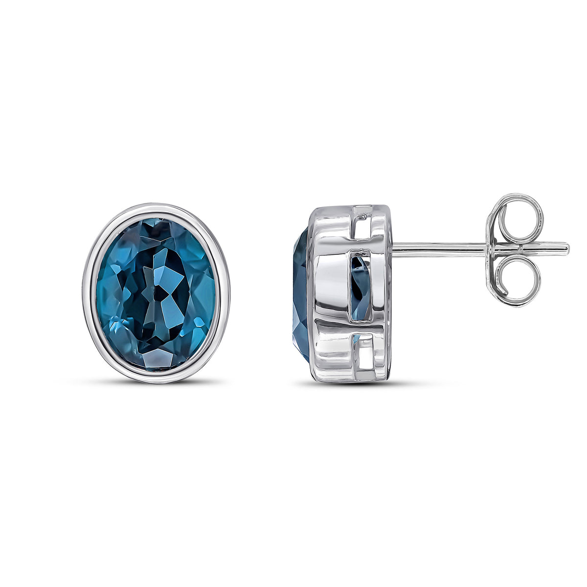 9CT WG 9X7 OVAL LONDON BLUE TOPAZ RUBOVER EARRINGS