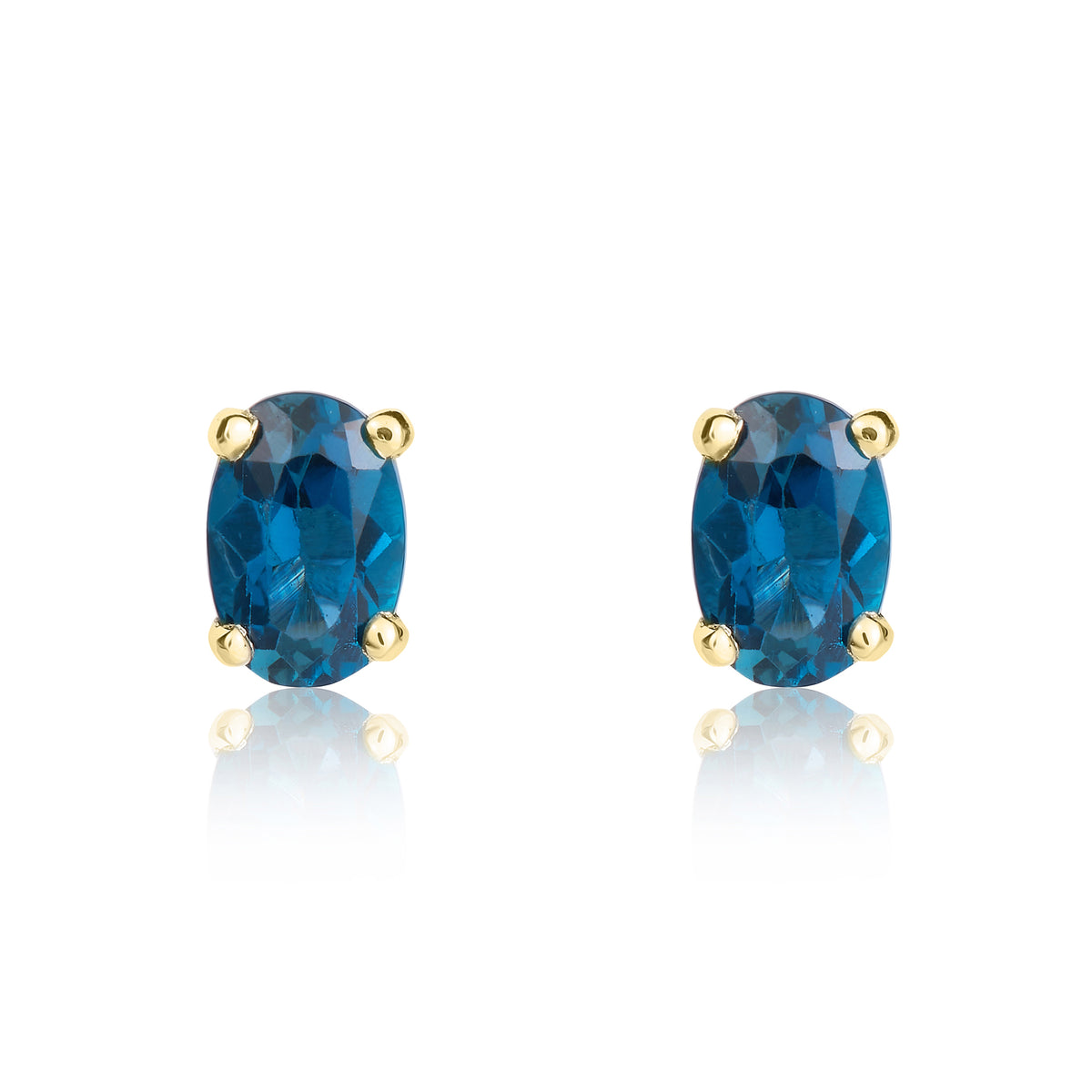 9CT YG 6X4 OVAL LONDON BLUE TOPAZ CLAW SET EARRINGS