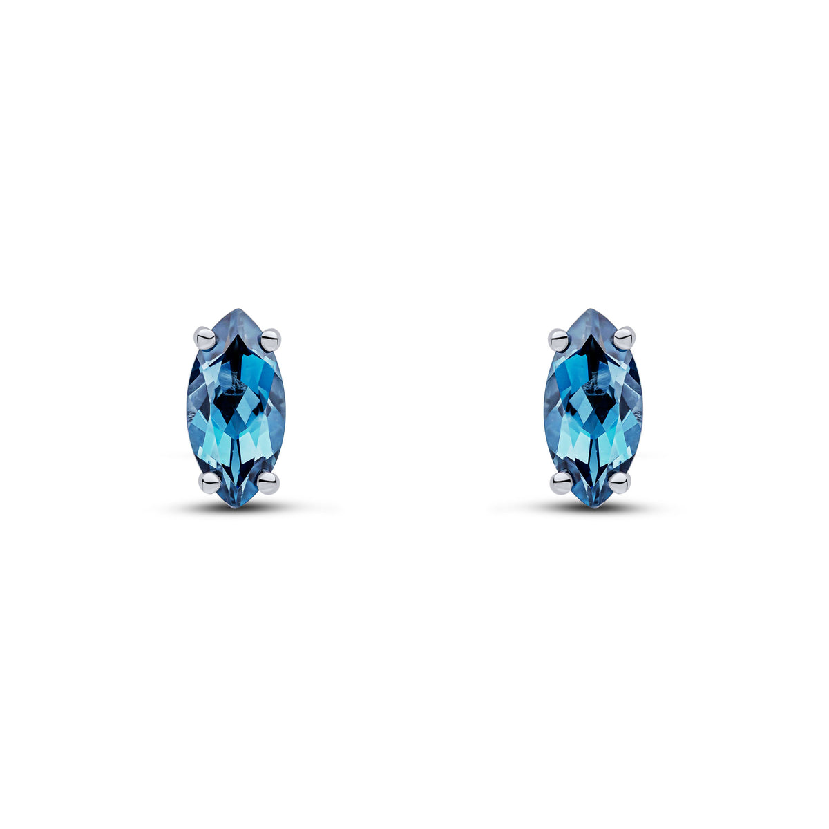 9CT WG 8X4MM MARQUISE LONDON BLUE TOPAZ CLAW SET EARRINGS