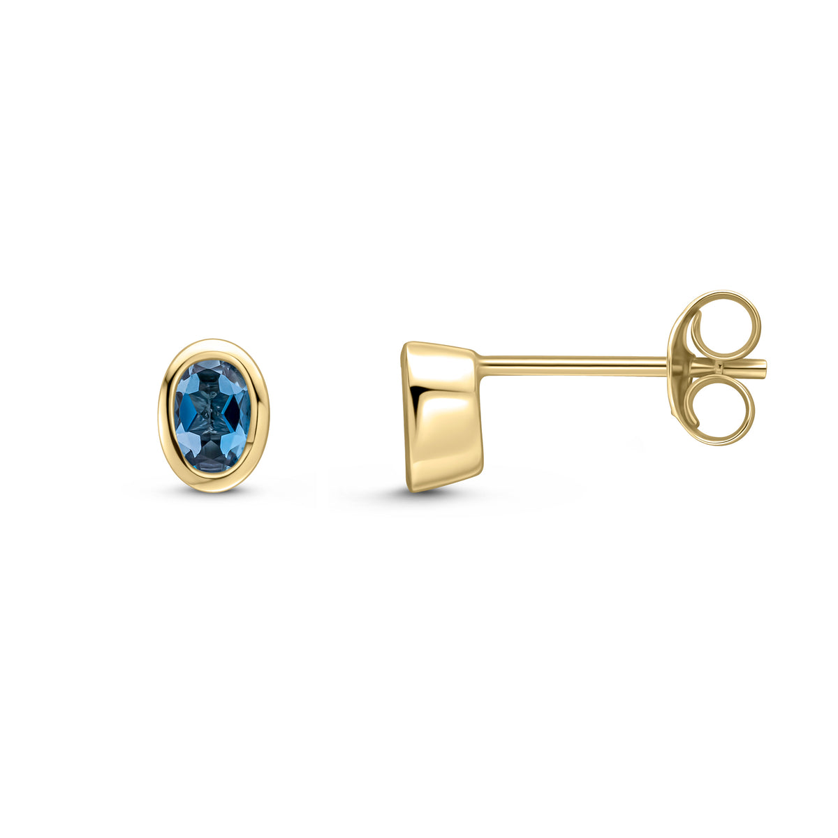 9CT YG 4X3 OVAL LONDON BLUE TOPAZ RUBOVER SET EARRINGS