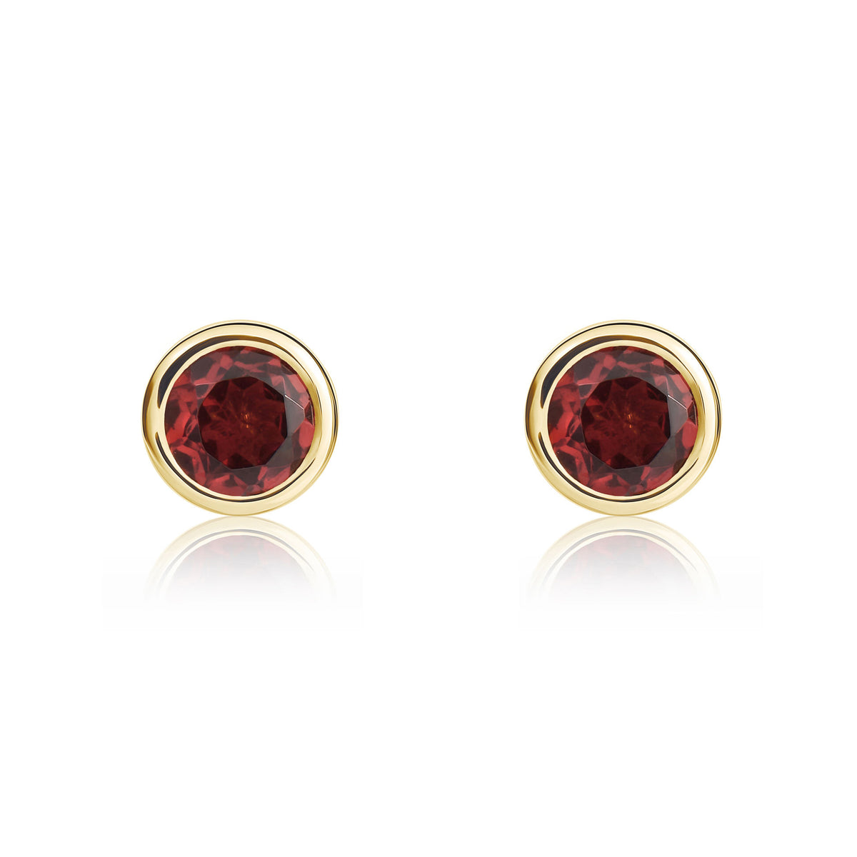 9CT YG 4MM ROUND GARNET RUBOVER STUD EARRINGS