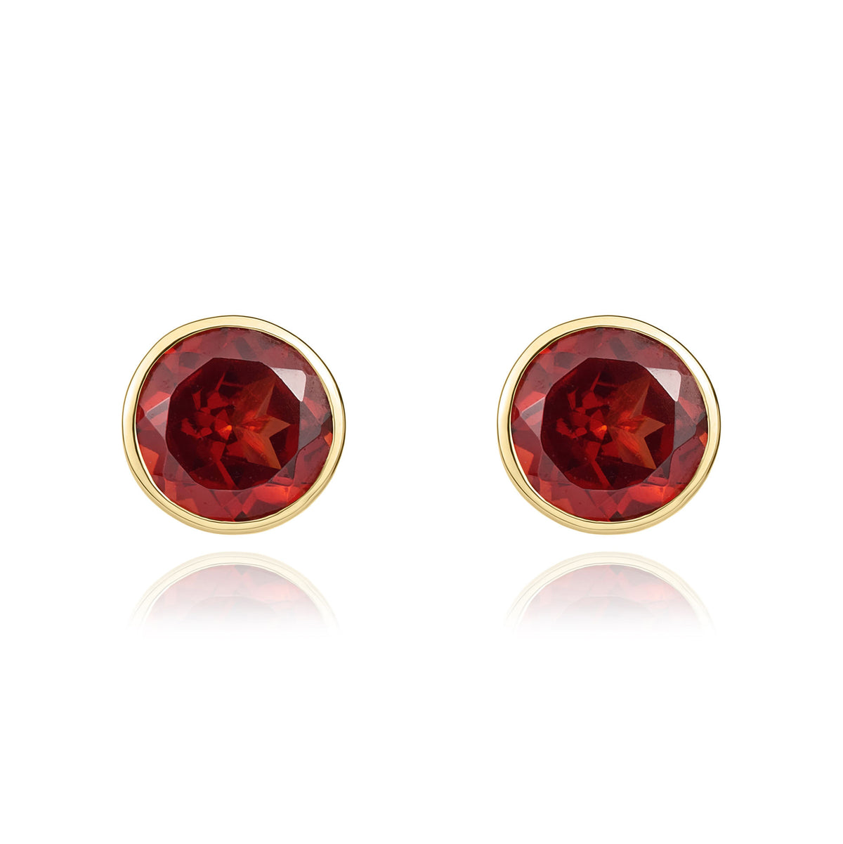9CT YG 5MM ROUND GARNET RUBOVER STUD EARRINGS