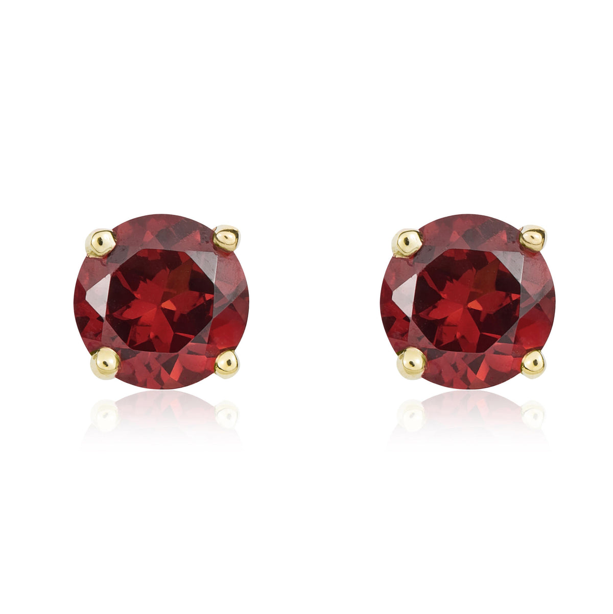 9CT YG 5MM ROUND GARNET CLAW EARRINGS
