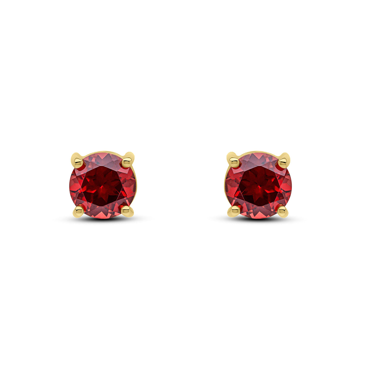 9CT YG 6MM ROUND GARNET 4 CLAW EARRINGS