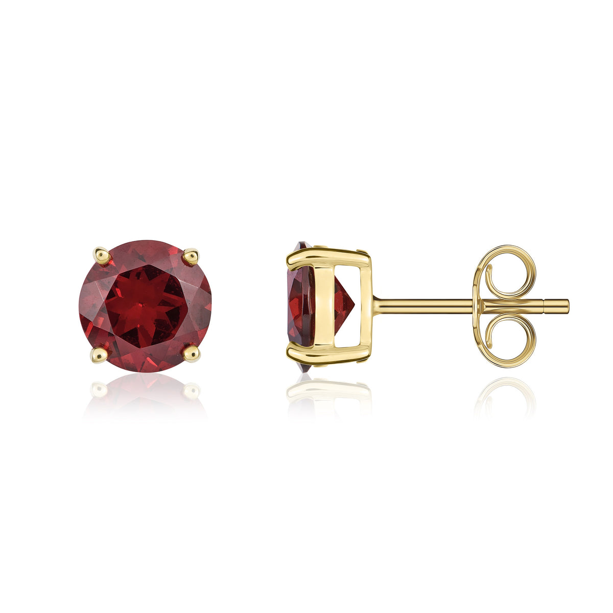 9CT YG 8MM ROUND GARNET CLAW SET EARRINGS