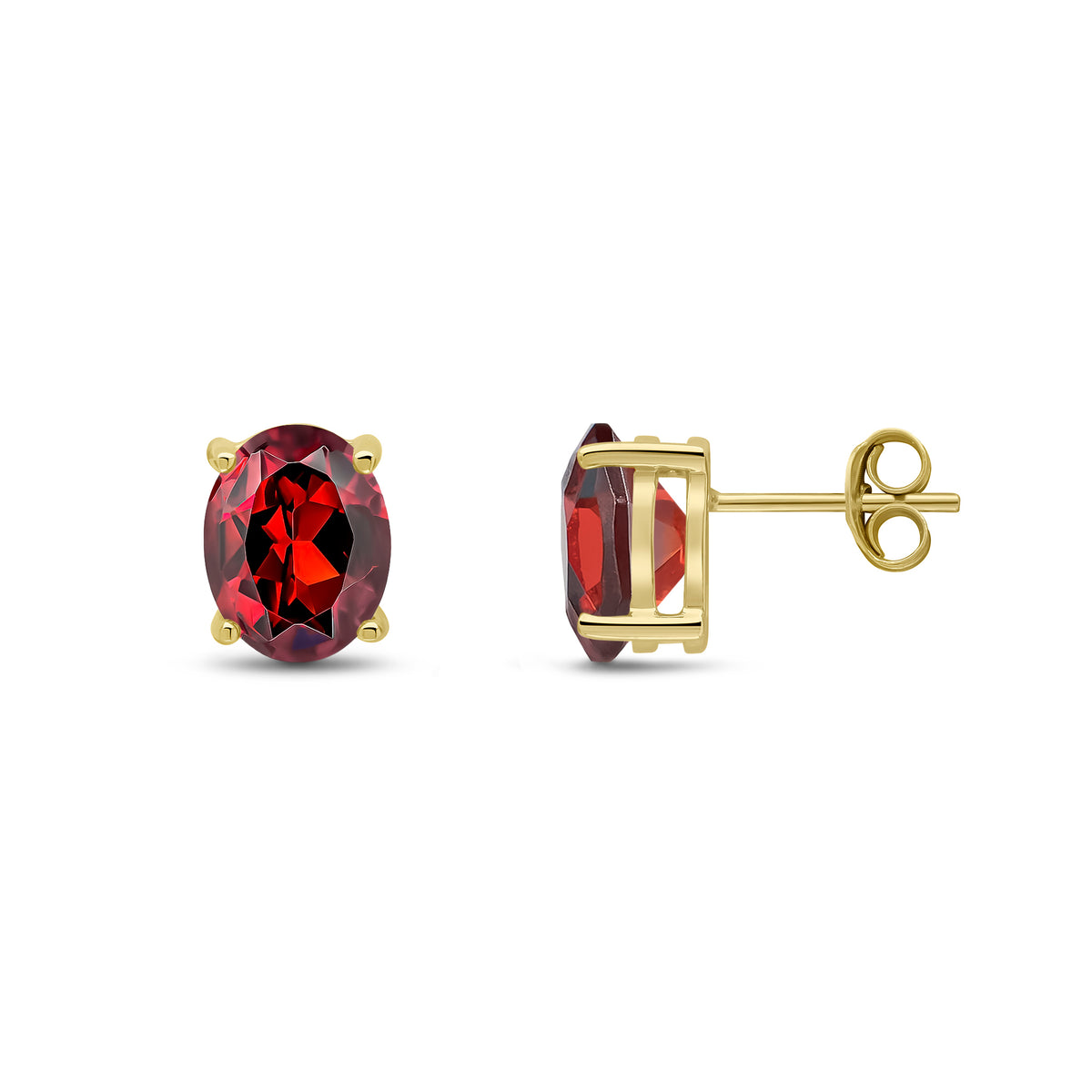 9CT YG 9X7 OVAL GARNET CLAW EARRINGS