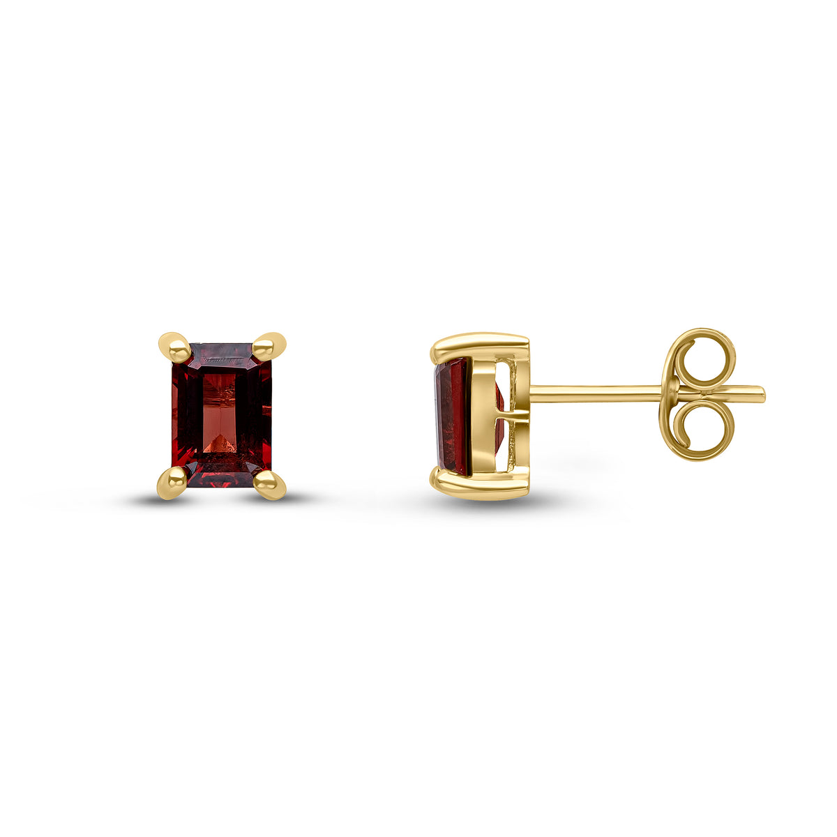 9CT YG 6X4 OCTAGON GARNET CLAW SET EARRINGS