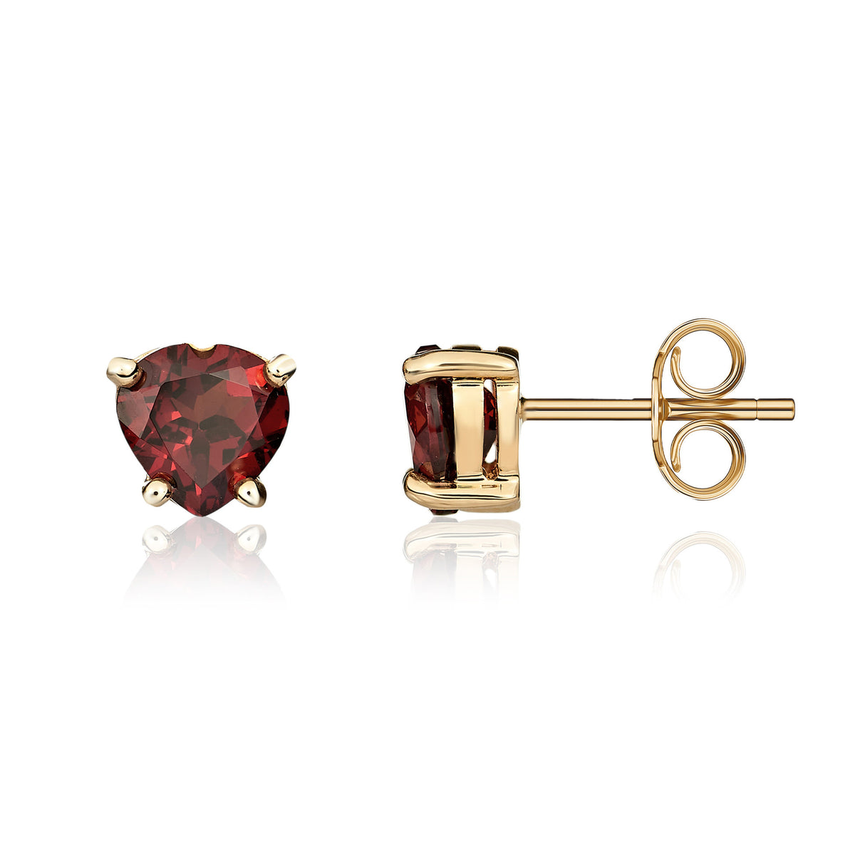 9CT YG 6MM HEARTSHAPE GARNET CLAW SET SET EARRINGS