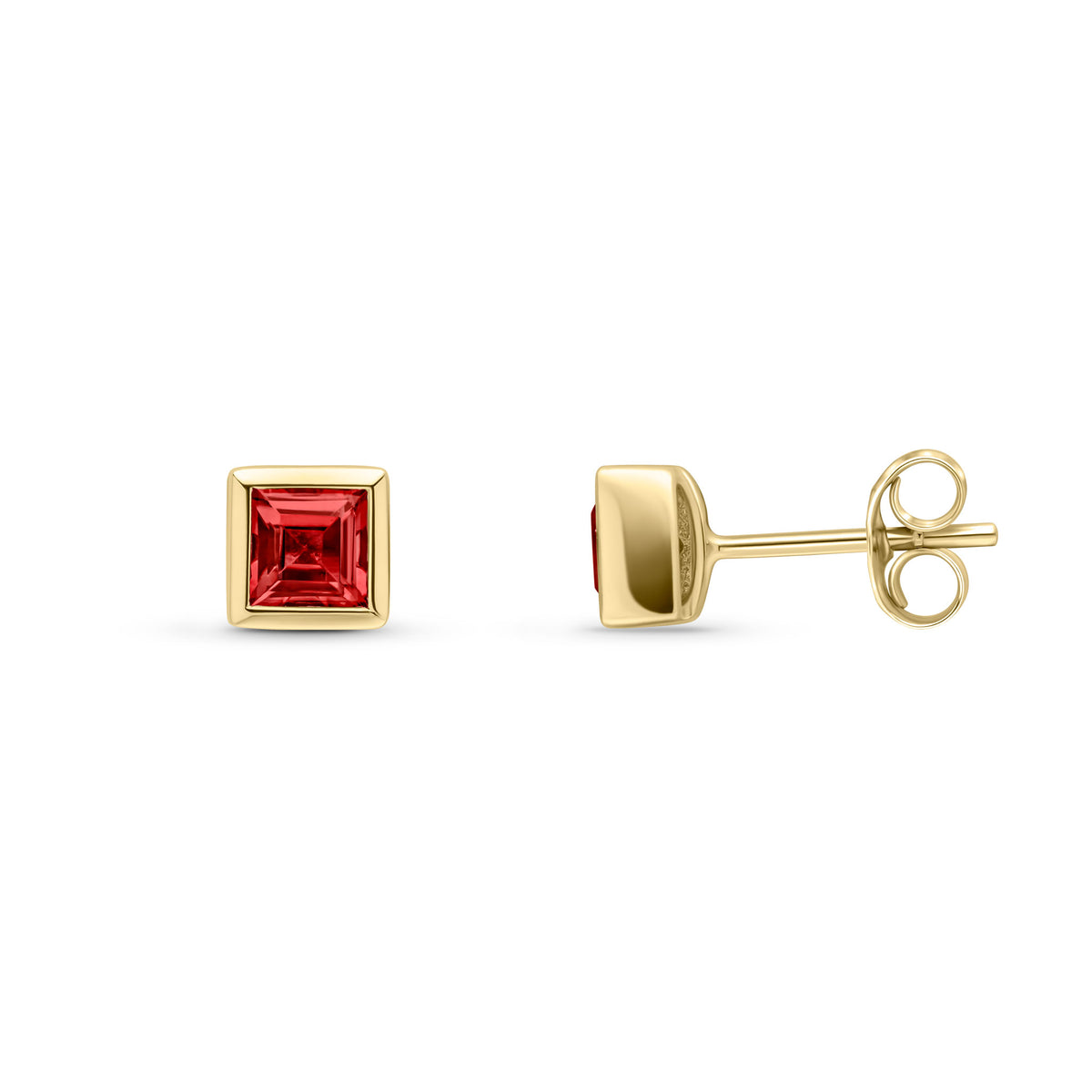 9CT YG 4MM SQUARE GARNET RUBOVER SET EARRINGS