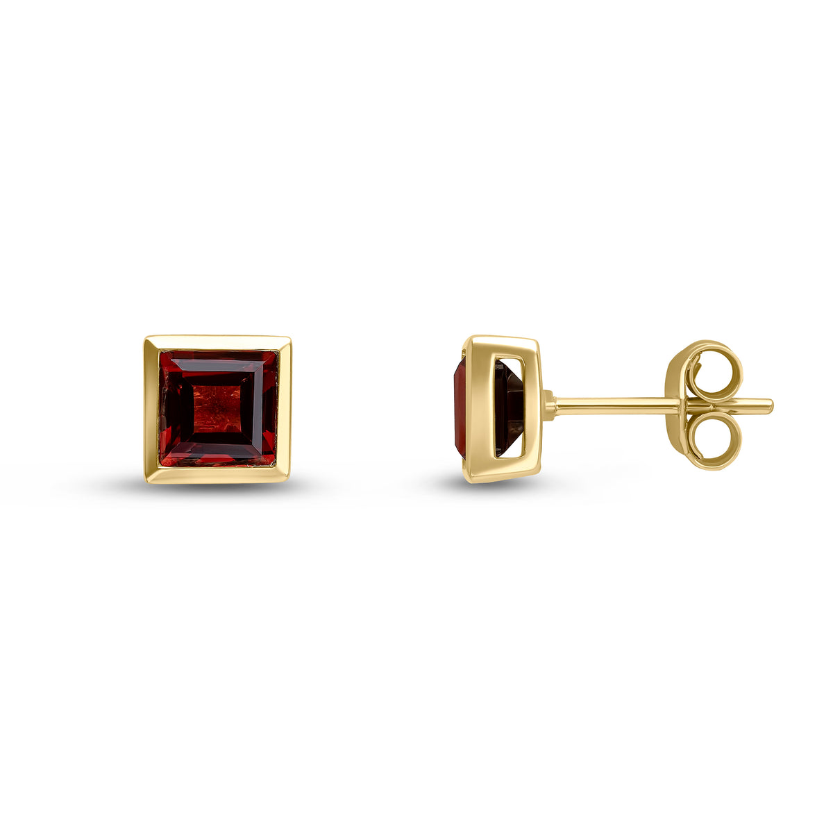 9CT YG 5MM SQUARE GARNET RUBOVER SET EARRINGS