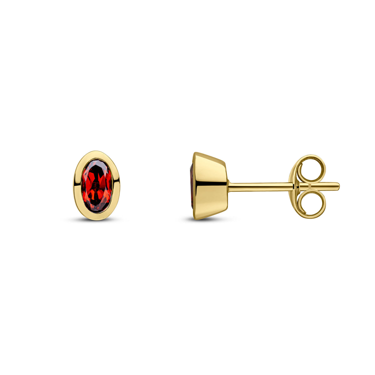 9CT YG 5X3 OVAL GARNET RUBOVER STUD EARRINGS