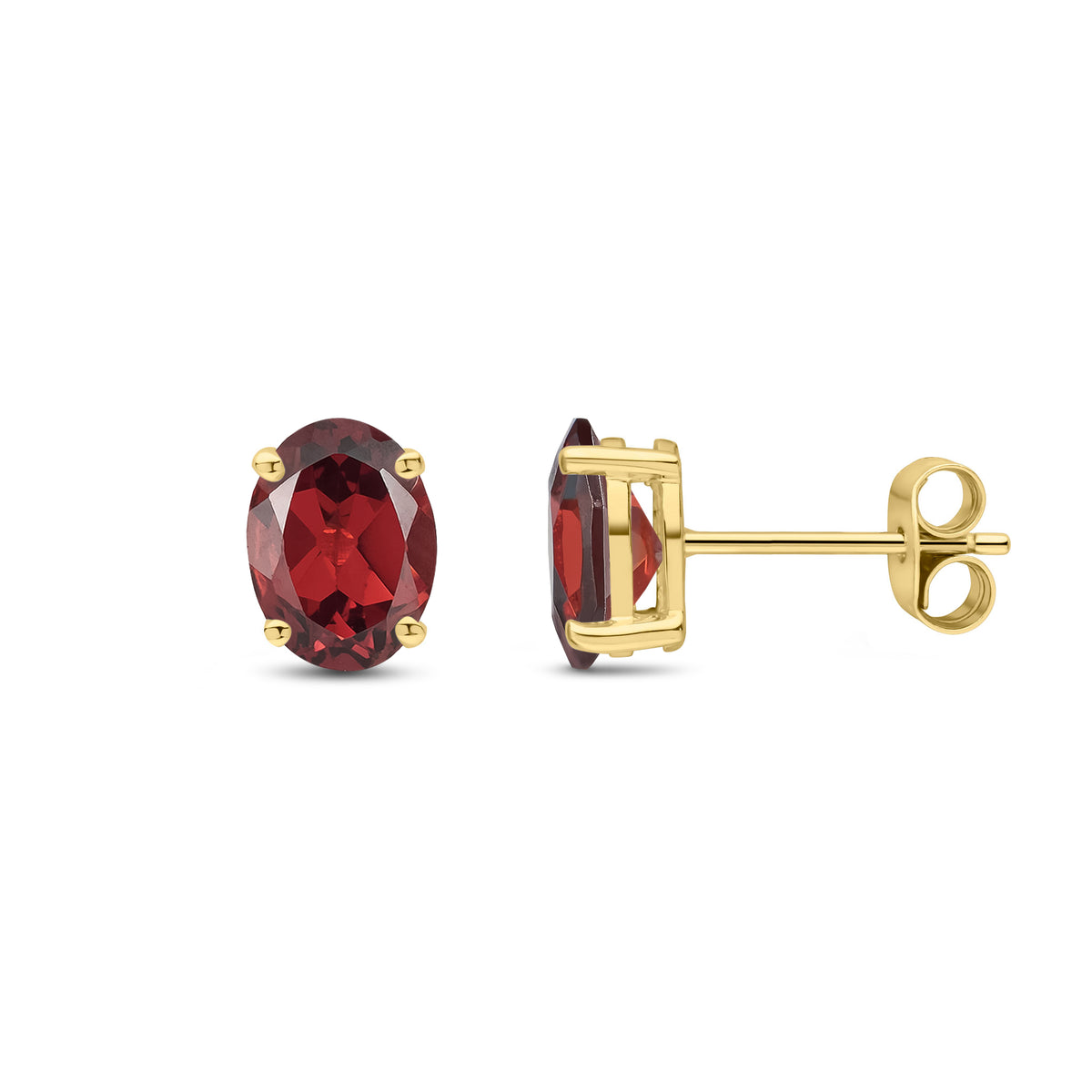 9CT YG 8X6 OVAL GARNET CLAW SET EARRINGS