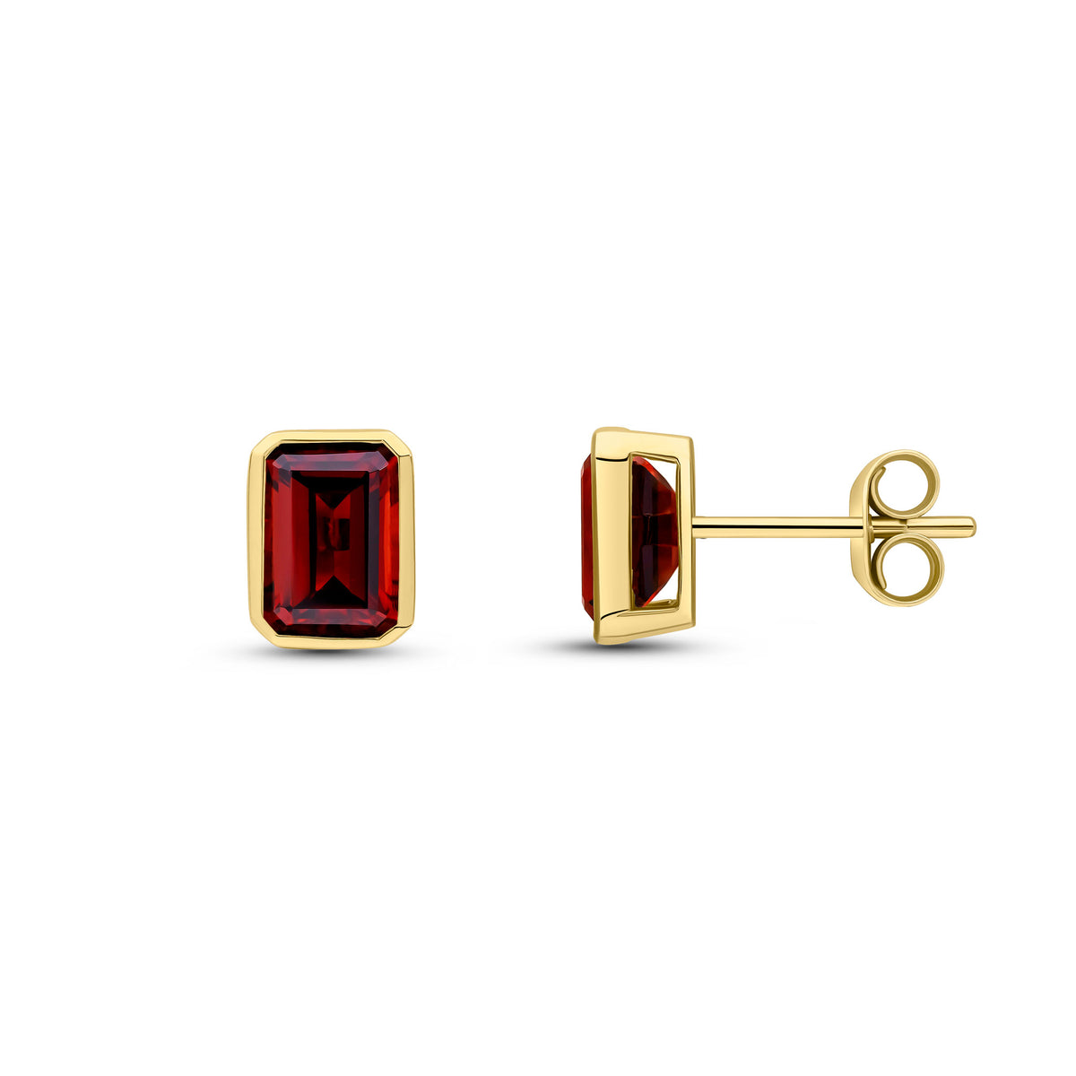 9CT YG 7X5 OCTAGON GARNET RUBOVER SET EARRINGS