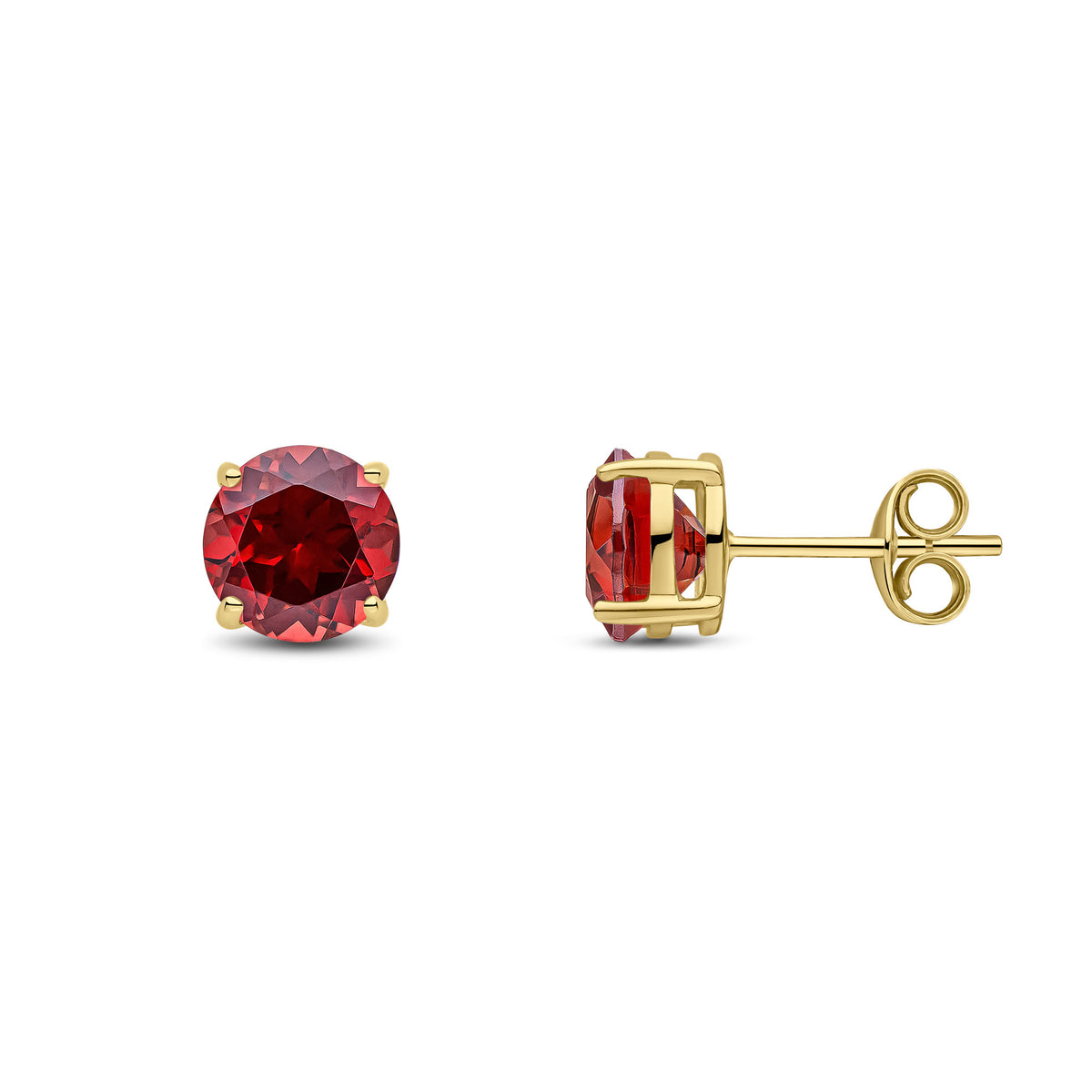 9CT YG 7MM ROUND GARNET CLAW SET EARRINGS