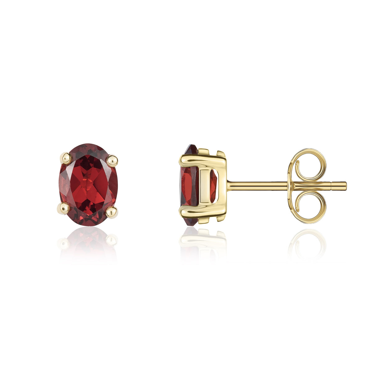 9CT YG 7X5 OVAL GARNET CLAW STUD EARRINGS