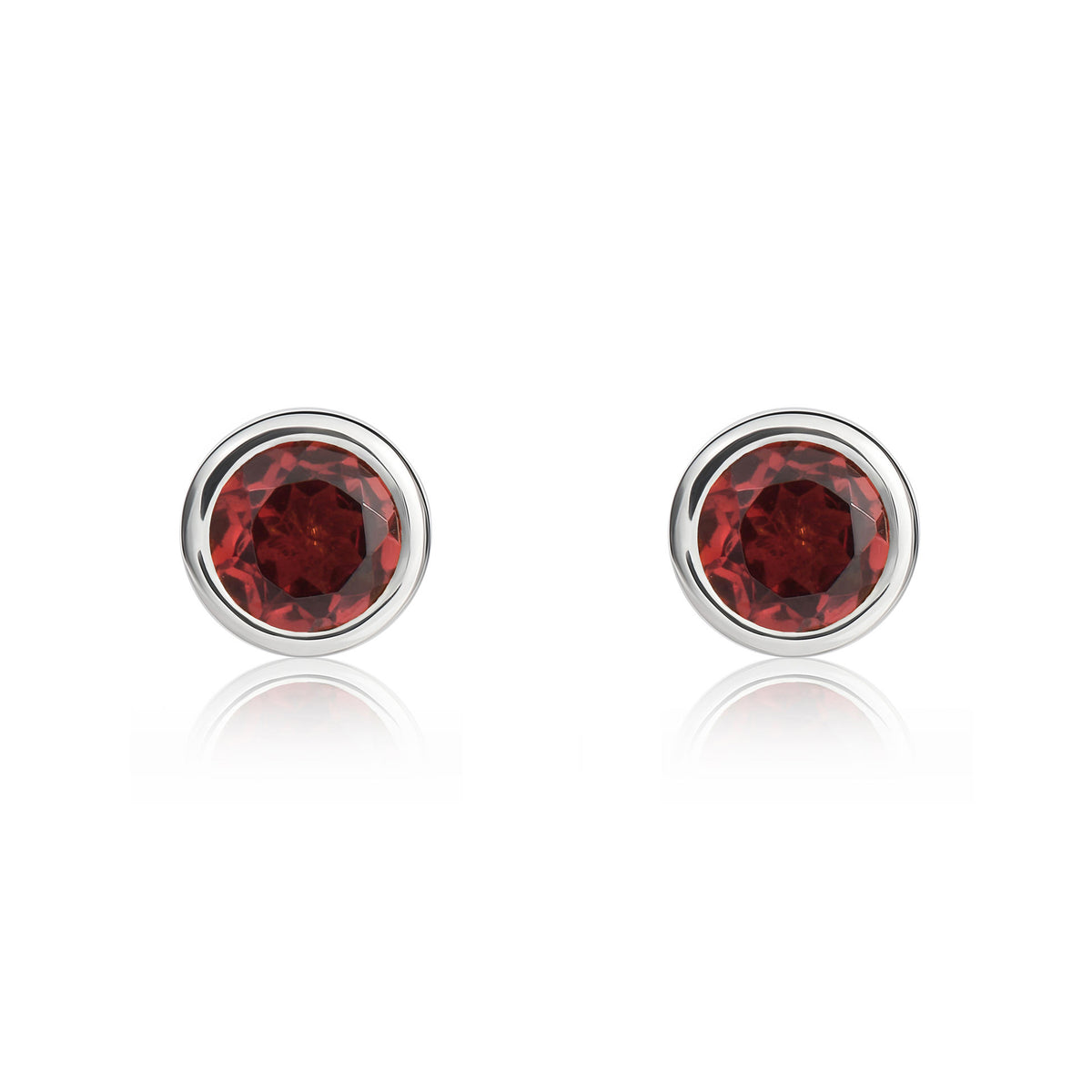 9CT WG 4MM ROUND GARNET RUBOVER STUD EARRINGS