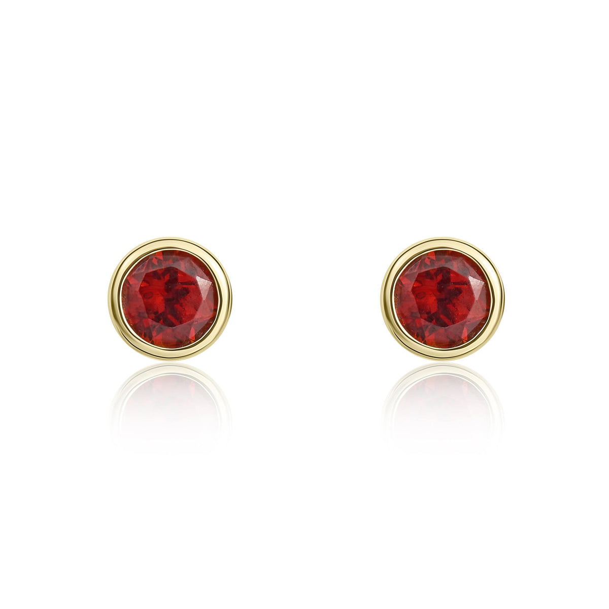 9CT YG 3MM ROUND GARNET RUBOVER EARRINGS