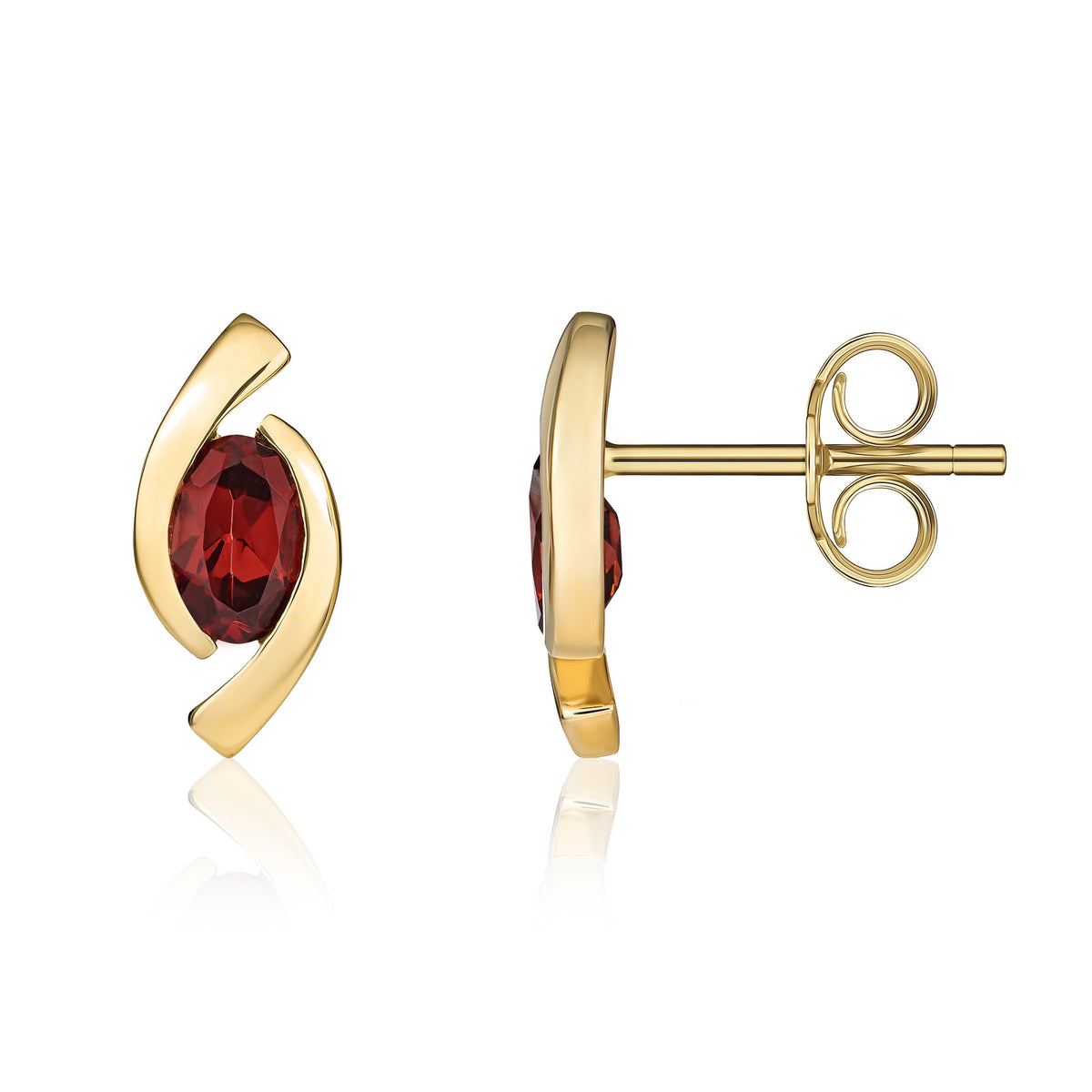 9CT YG 6X4 OVAL GARNET 'EYE' STUD EARRINGS