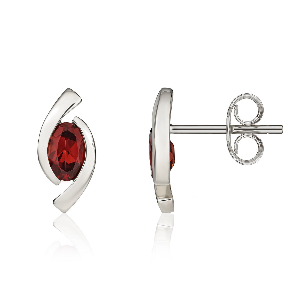 9CT WG 6X4 OVAL GARNET 'EYE' STUD EARRINGS