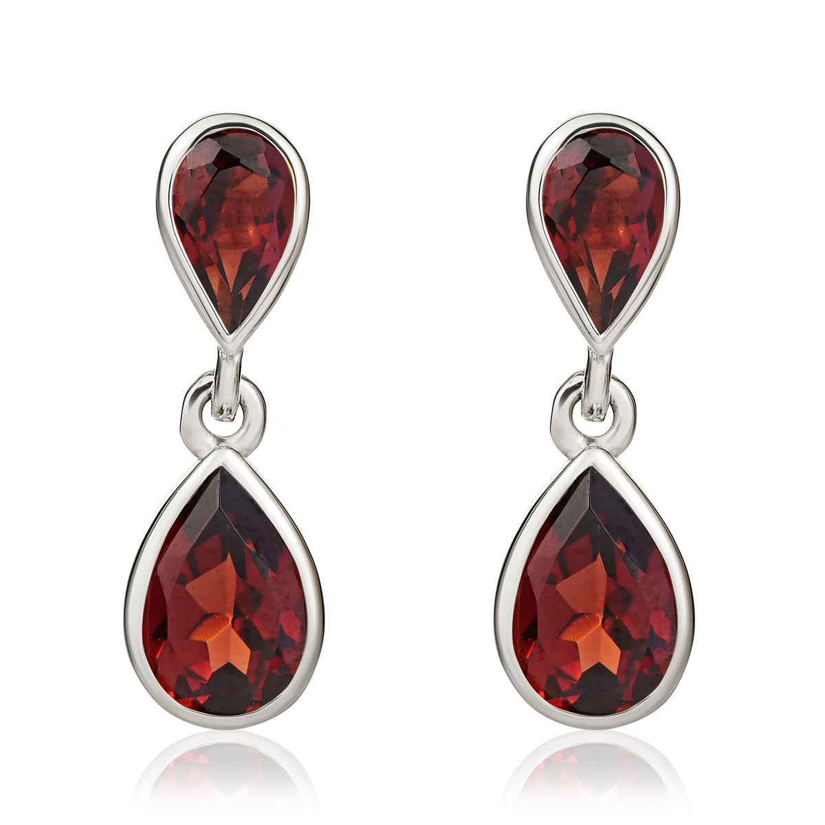 9CT WG PEARSHAPE GARNET RUBOVER 2ST DROP EARRINGS