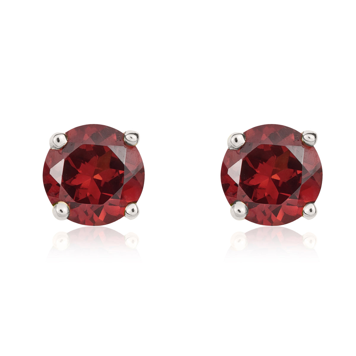 9CT WG 5MM ROUND GARNET CLAW SET SINGLE STONE EARRINGS