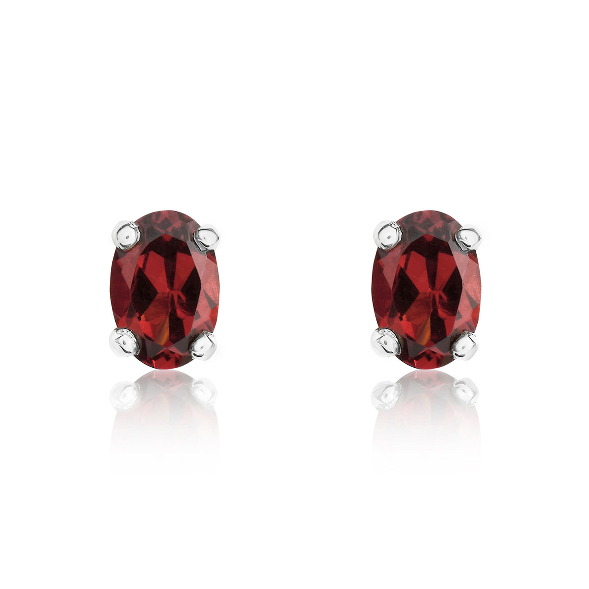 9CT WG 6X4 OVAL GARNET CLAW SET EARRINGS