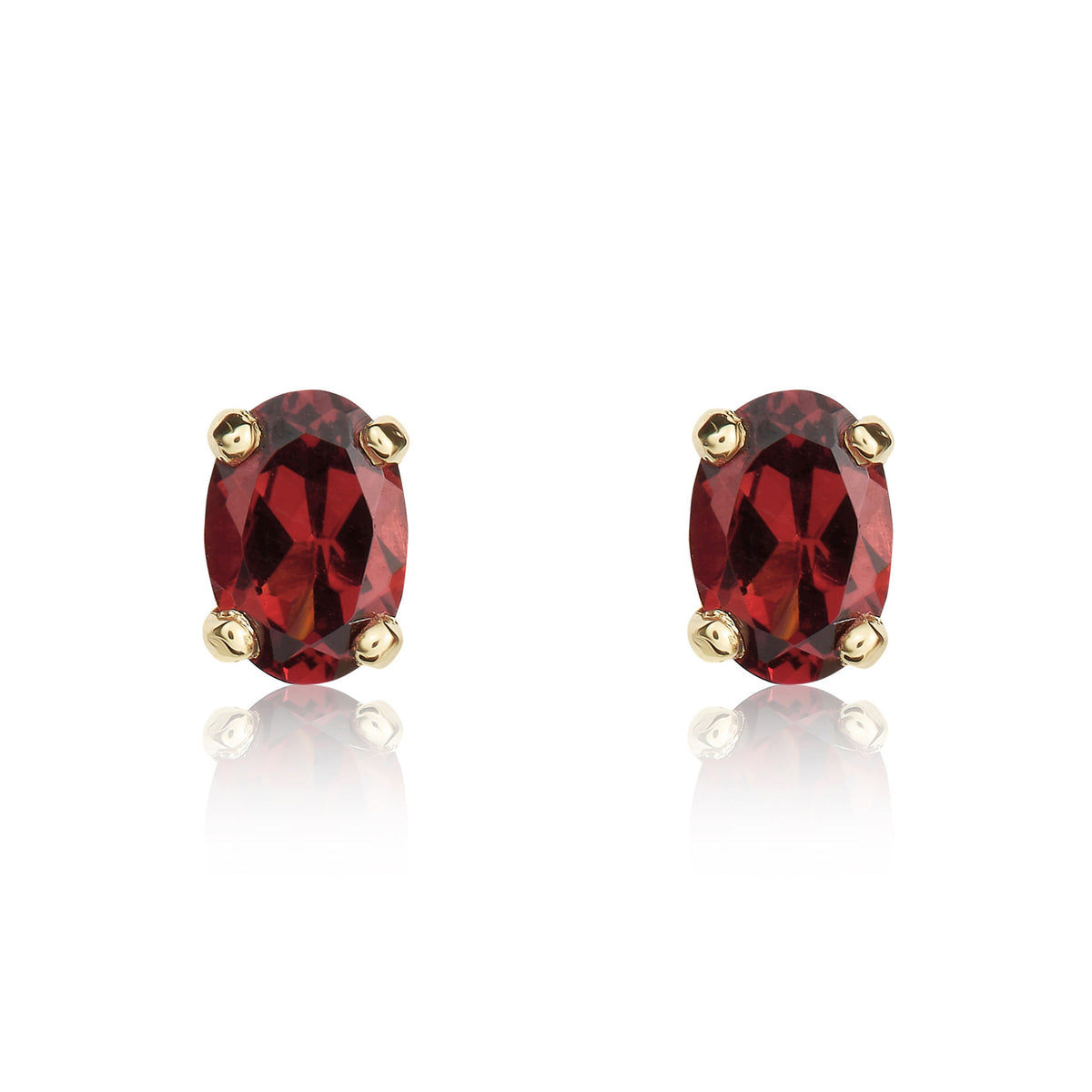 9CT YG 6X4MM OVAL GARNET CLAW SET EARRINGS