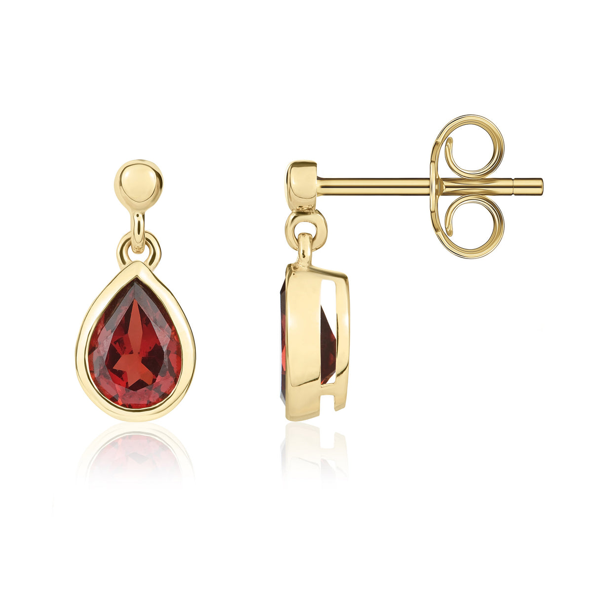 9CT YG 6X4MM PEARSHAPE GARNET RUBOVER DROP EARRINGS WITH 2.5MM BEAD TOP