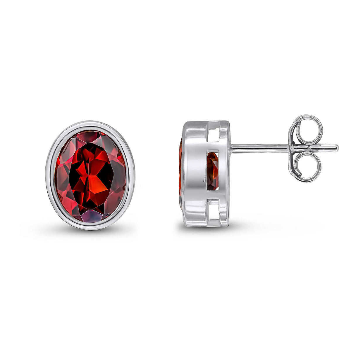 9CT WG 9X7 OVAL GARNET RUBOVER EARRINGS