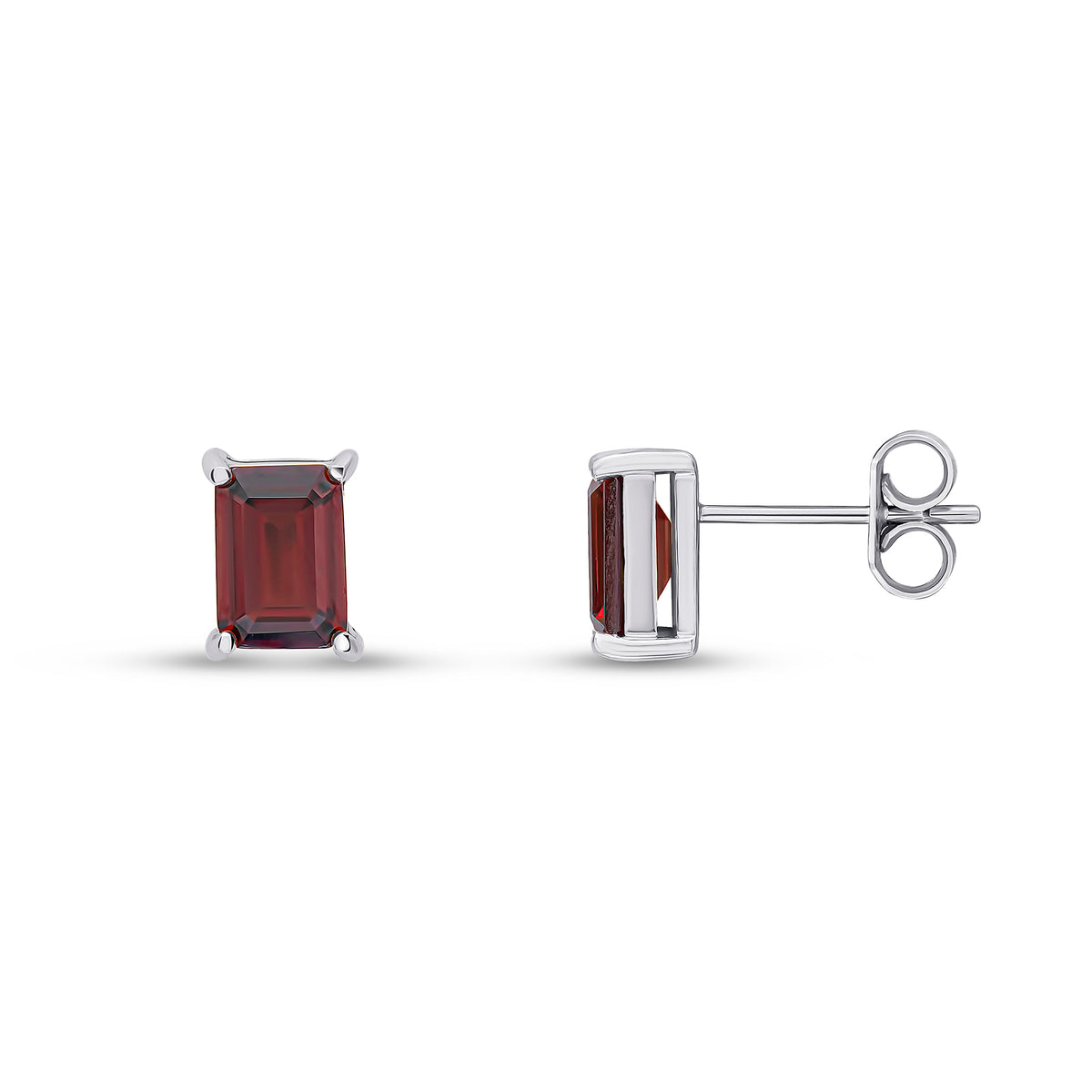 9CT WG 7X5 OCTAGON GARNET CLAW SET EARRINGS