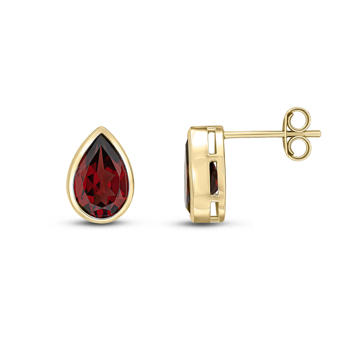 9CT YG 9X6 PEARSHAPE GARNET RUBOVER EARRINGS
