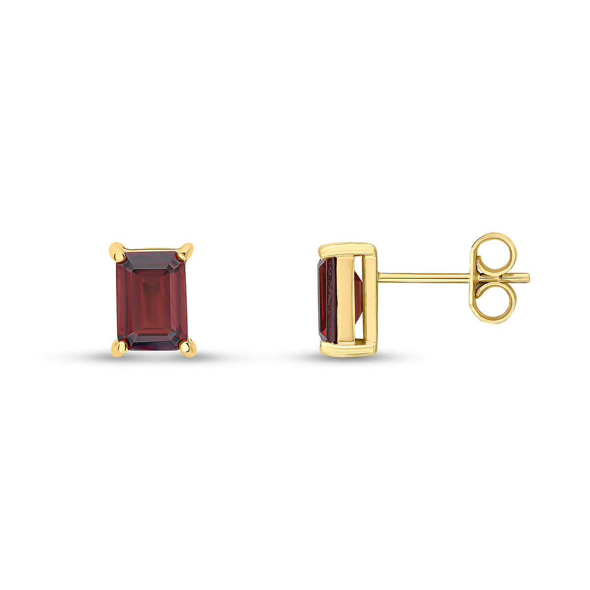 9CT YG 7X5 OCTAGON GARNET CLAW SET EARRINGS