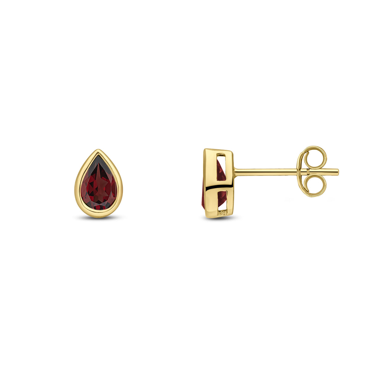 9CT YG 6X4 PEARSHAPE GARNET RUBOVER SET EARRINGS