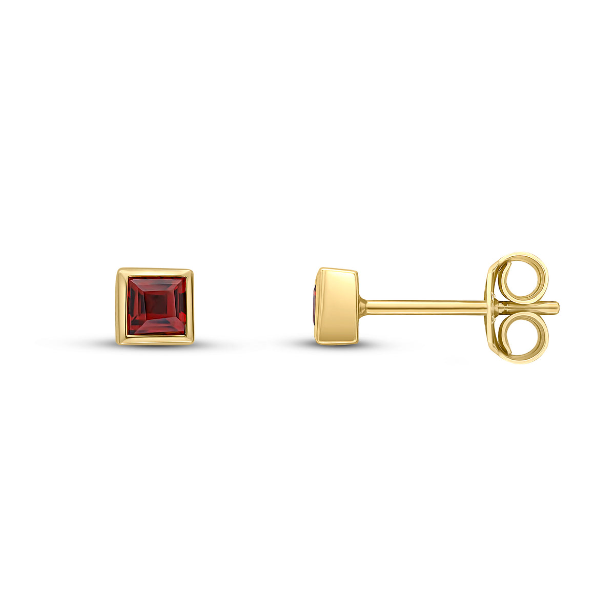 9CT YG 3MM SQUARE GARNET RUBOVER SET EARRINGS