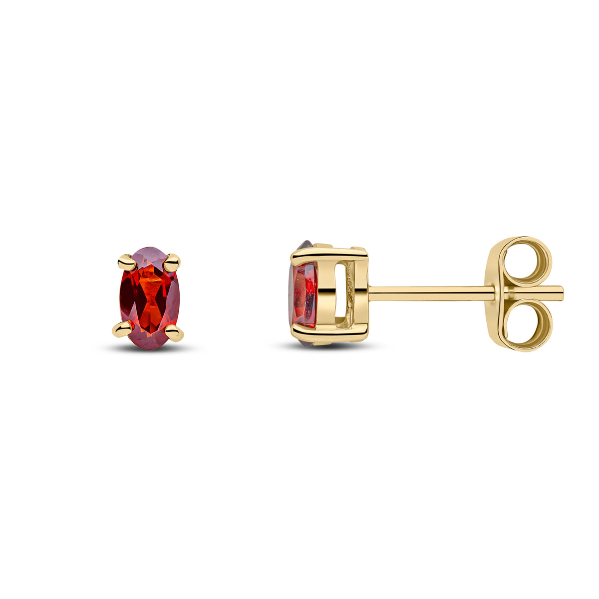 9CT YG 5X3 OVAL GARNET CLAW SET STUD EARRINGS