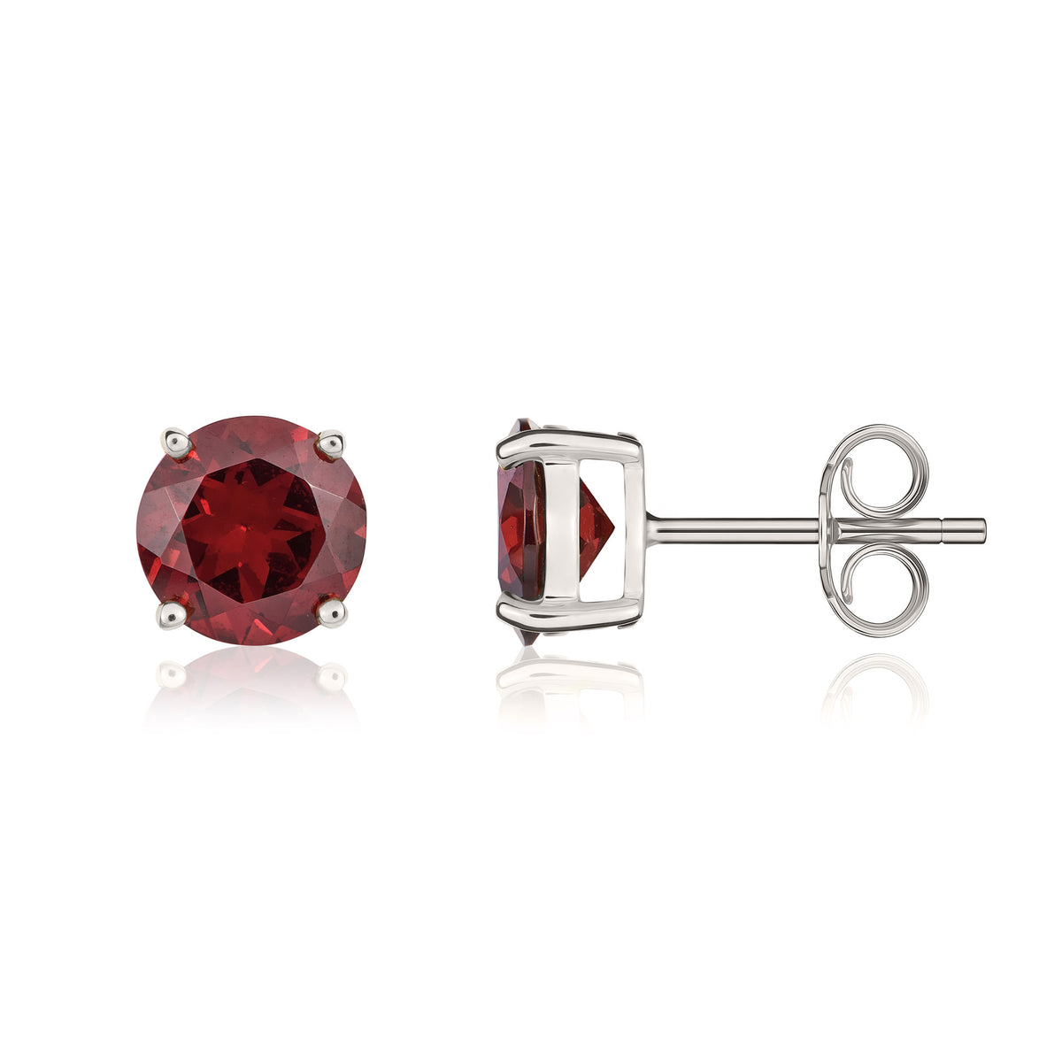 9CT WG 8MM ROUND GARNET CLAW SET EARRINGS