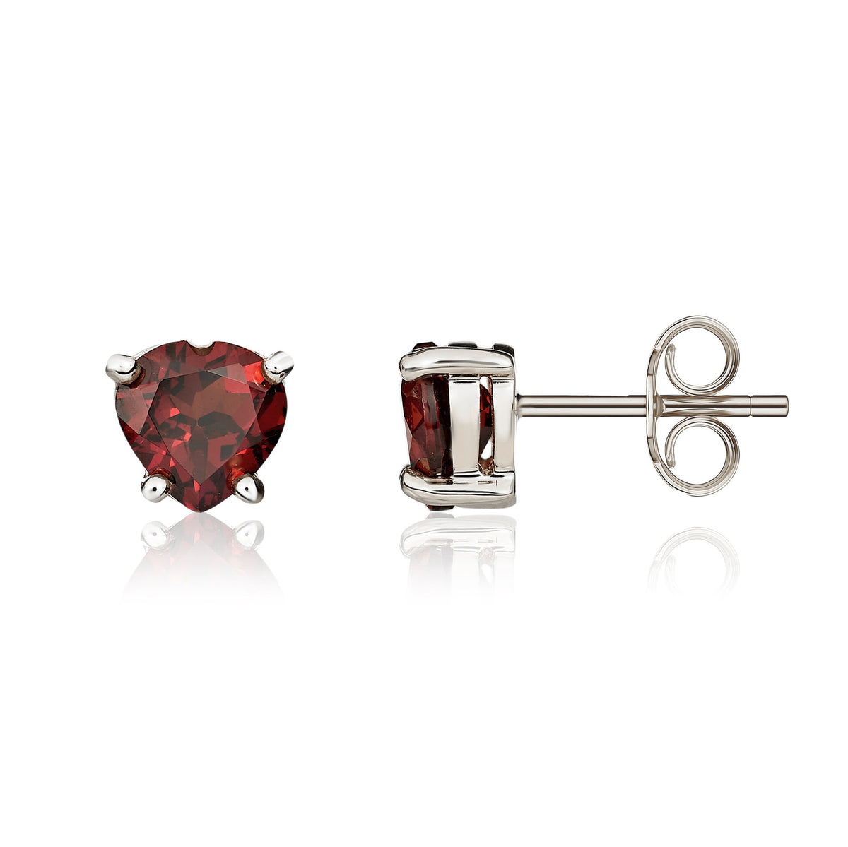 9CT WG 6MM HEART GARNET CLAW SET EARRINGS