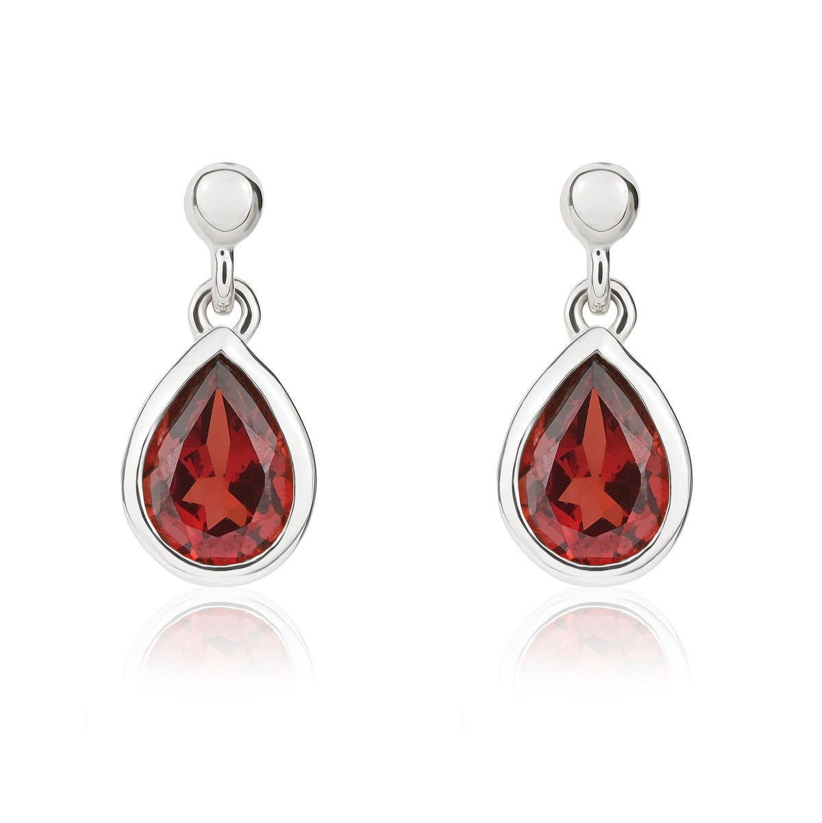 9CT WG 6X4MM PEARSHAPE GARNET RUBOVER DROP EARRINGS WITH 2.5MM BEAD TOP