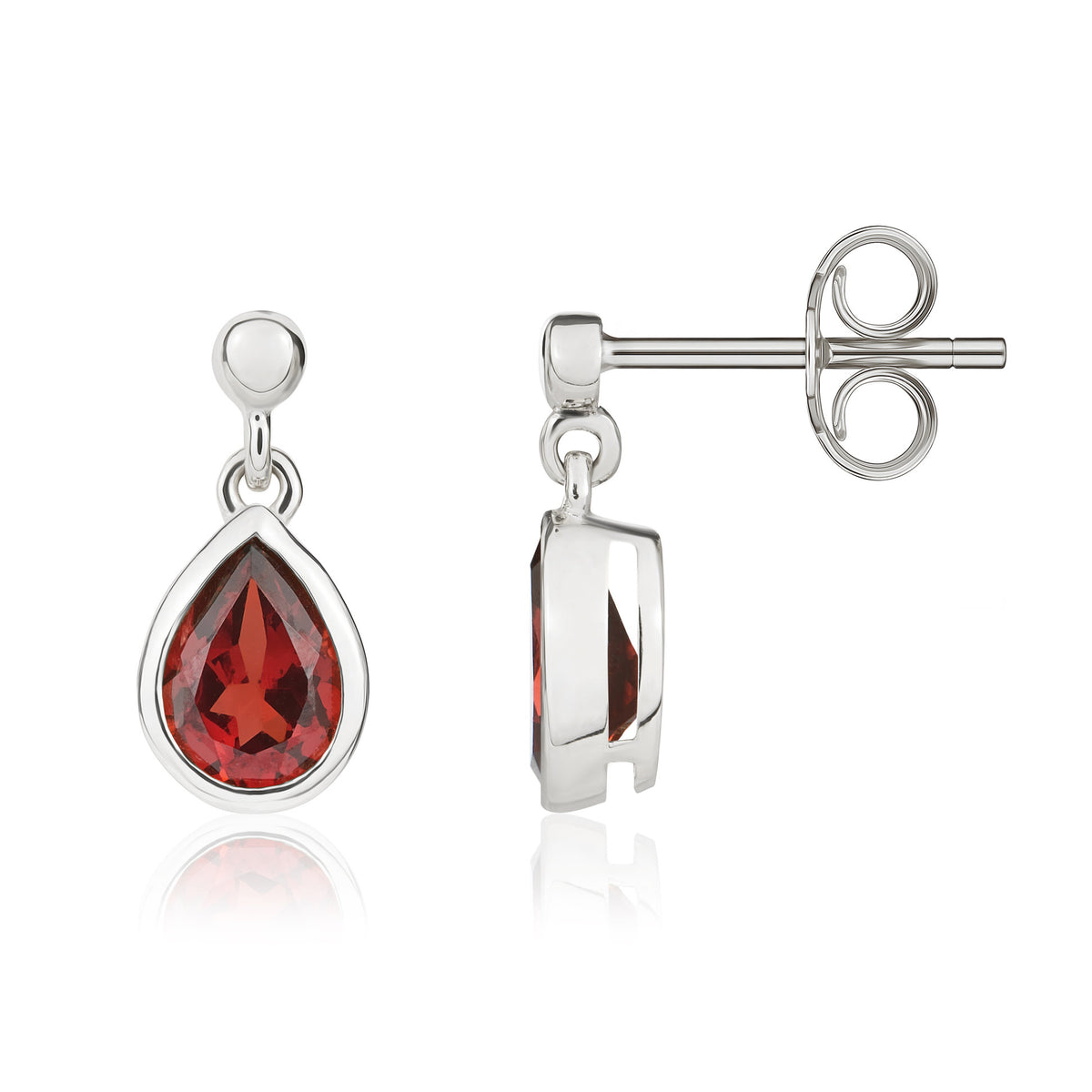 9CT WG 7X5 PEARSHAPE GARNET RUBOVER DROP EARRINGS WITH BEAD TOP