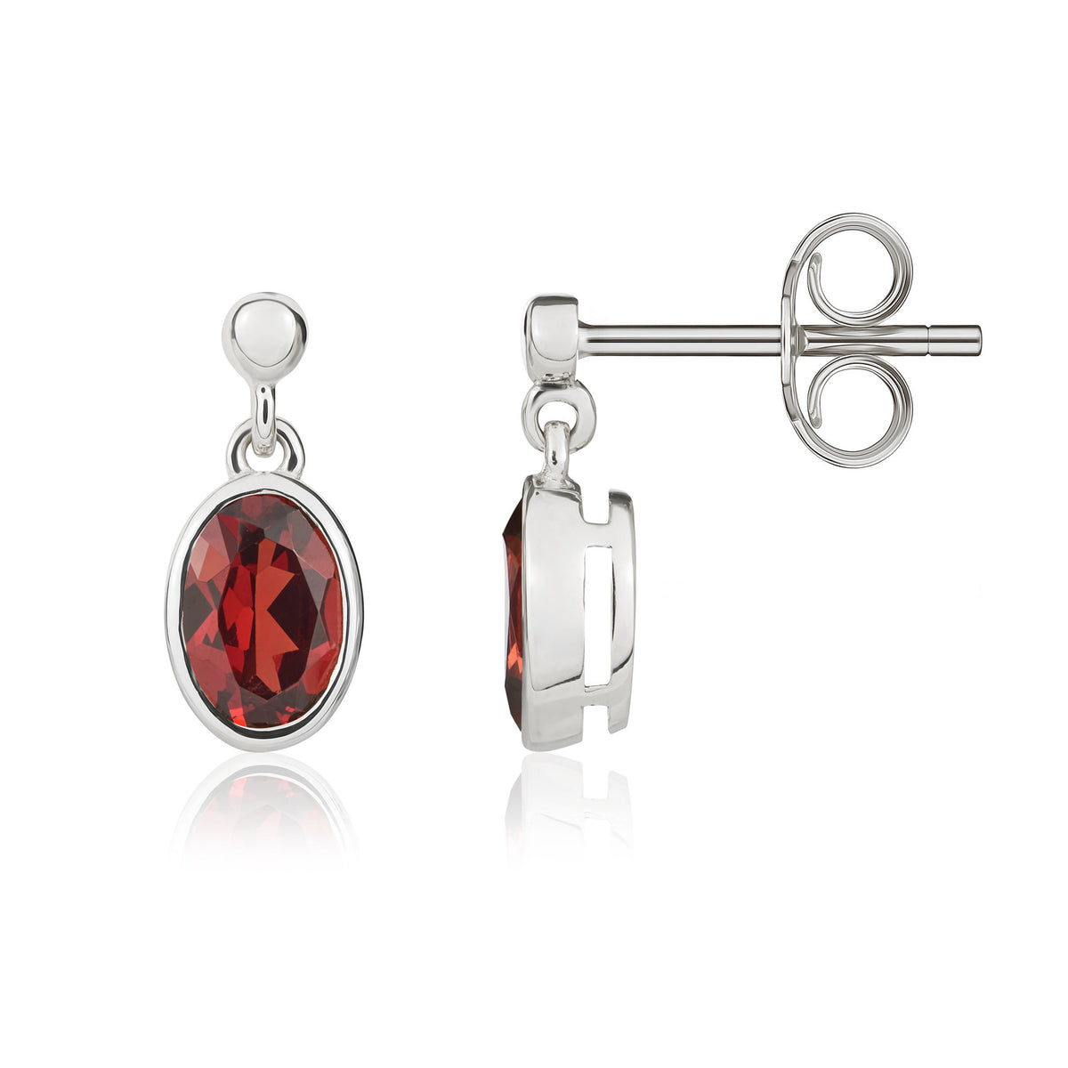 9CT WG 6X4 OVAL GARNET RUBOVER DROP EARRINGS WITH 2.5MM BEAD TOP