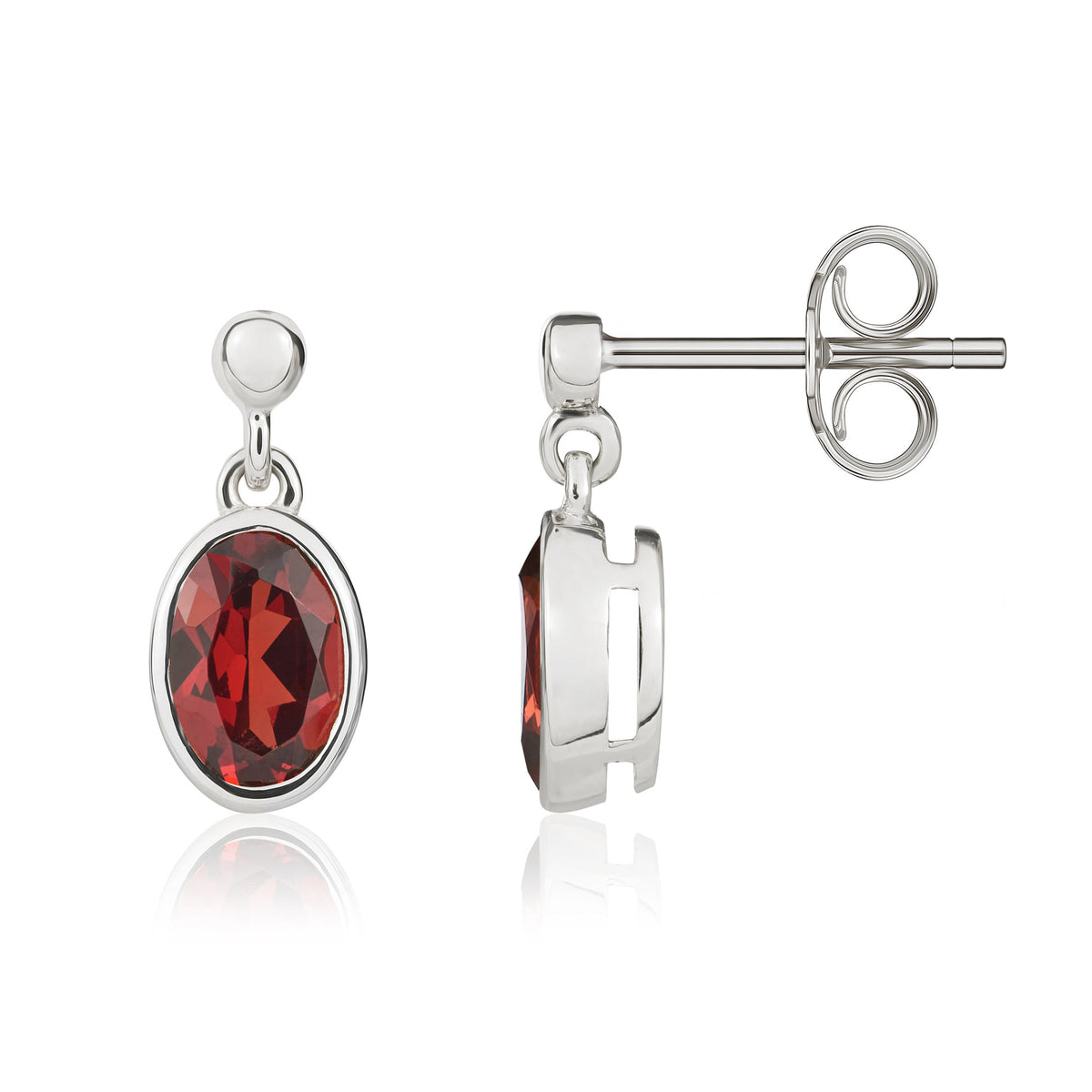 9CT WG 7X5MM OVAL GARNET RUBOVER DROP EARRINGS WITH BEAD TOP