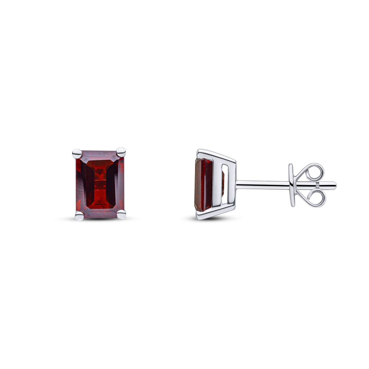 9CT WHITE GOLD 7X5MM OCTAGON GARNET CLAW SET STUD EARRINGS