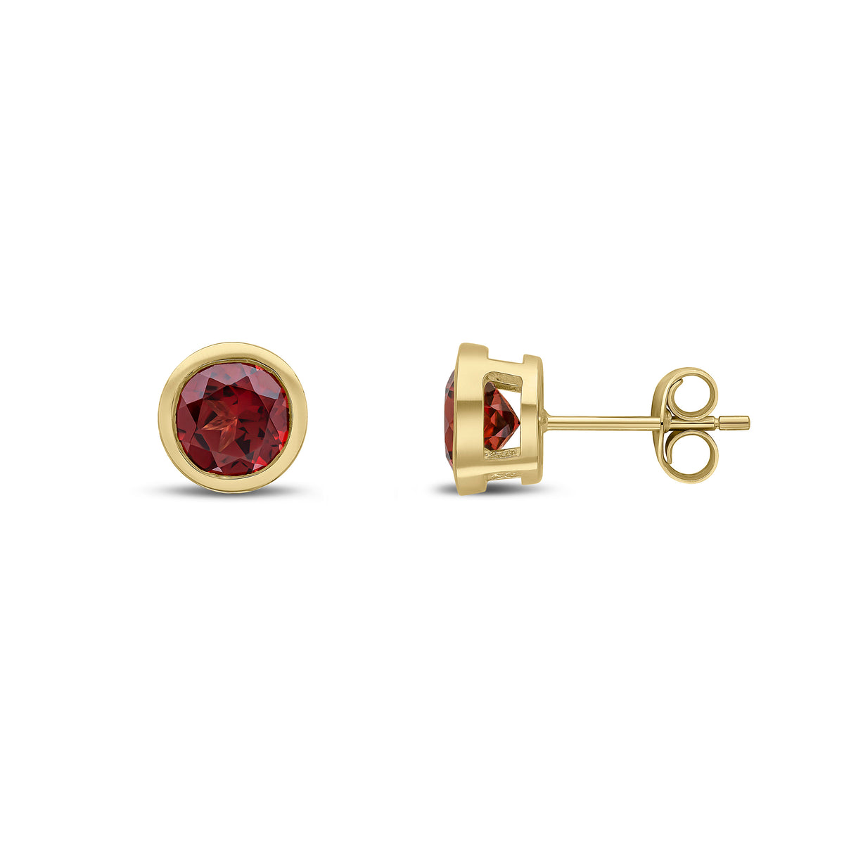 9CT YG 6MM ROUND GARNET RUBOVER EARRINGS
